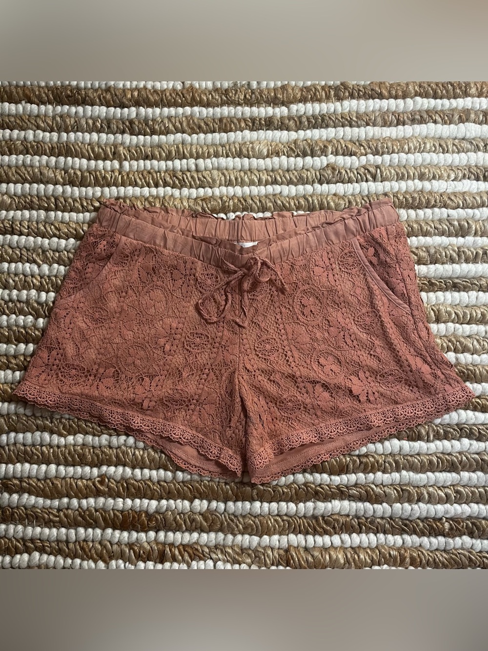Lace Drawstring Shorts in Taracotta